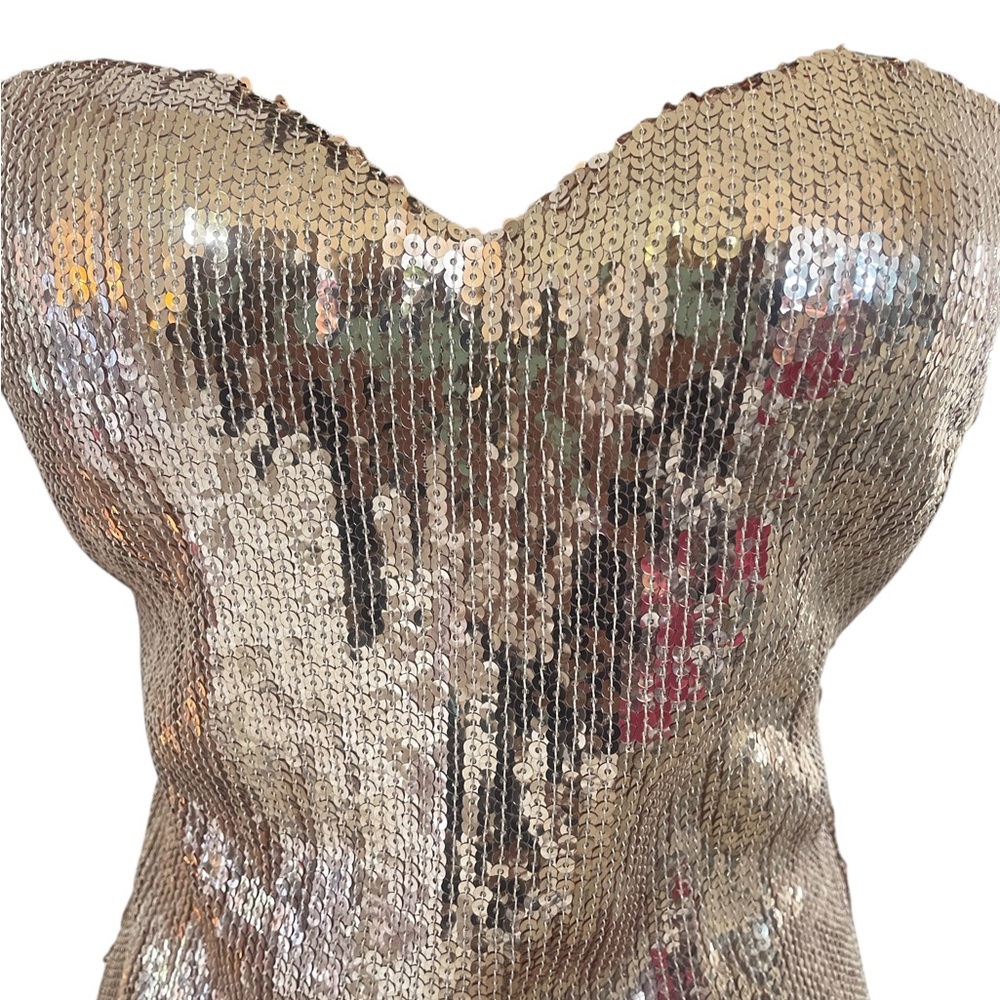 Strapless rose gold sequin dress,tassel sequin bottom, Large,New - Picture 5 of 7